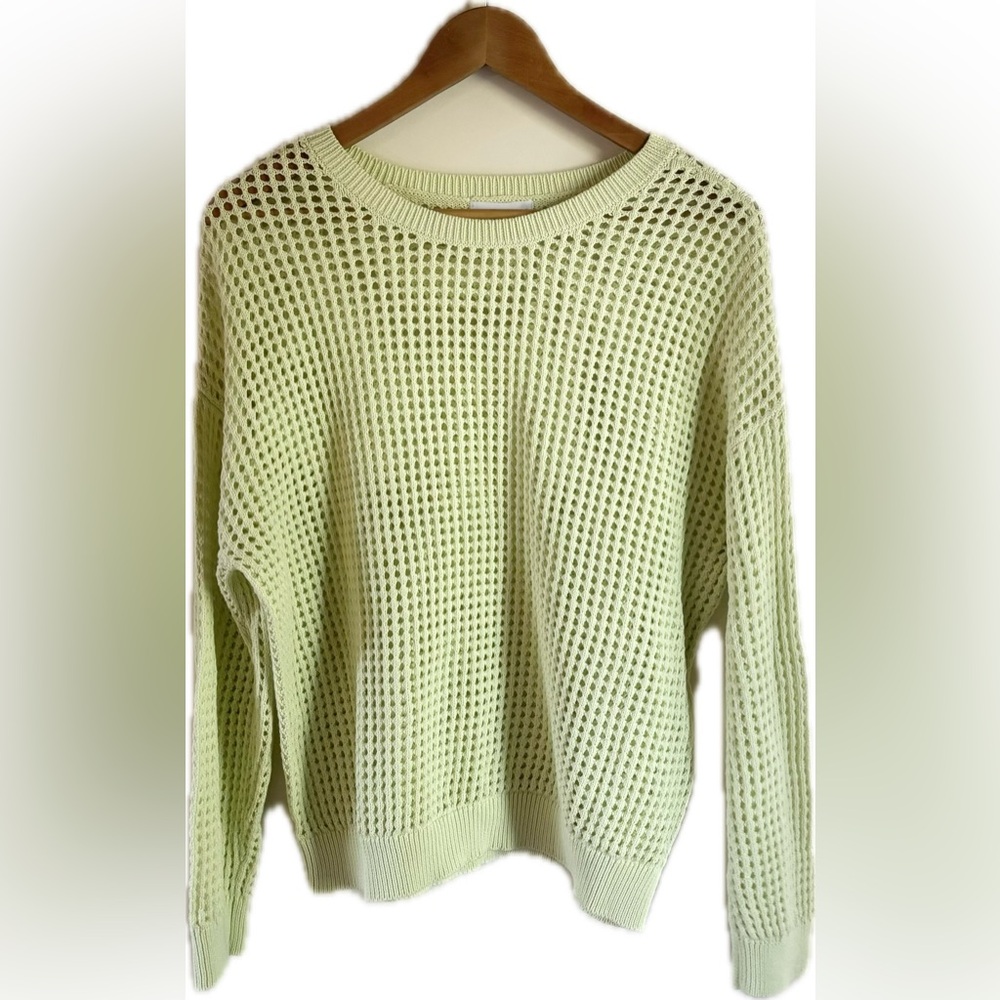 CALVIN KLEIN Cotton Crochet Sweater Light Green